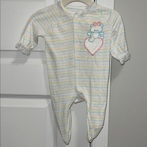 VINTAGE Fisher Price Striped Baby One Piece with Heart and Bear Design